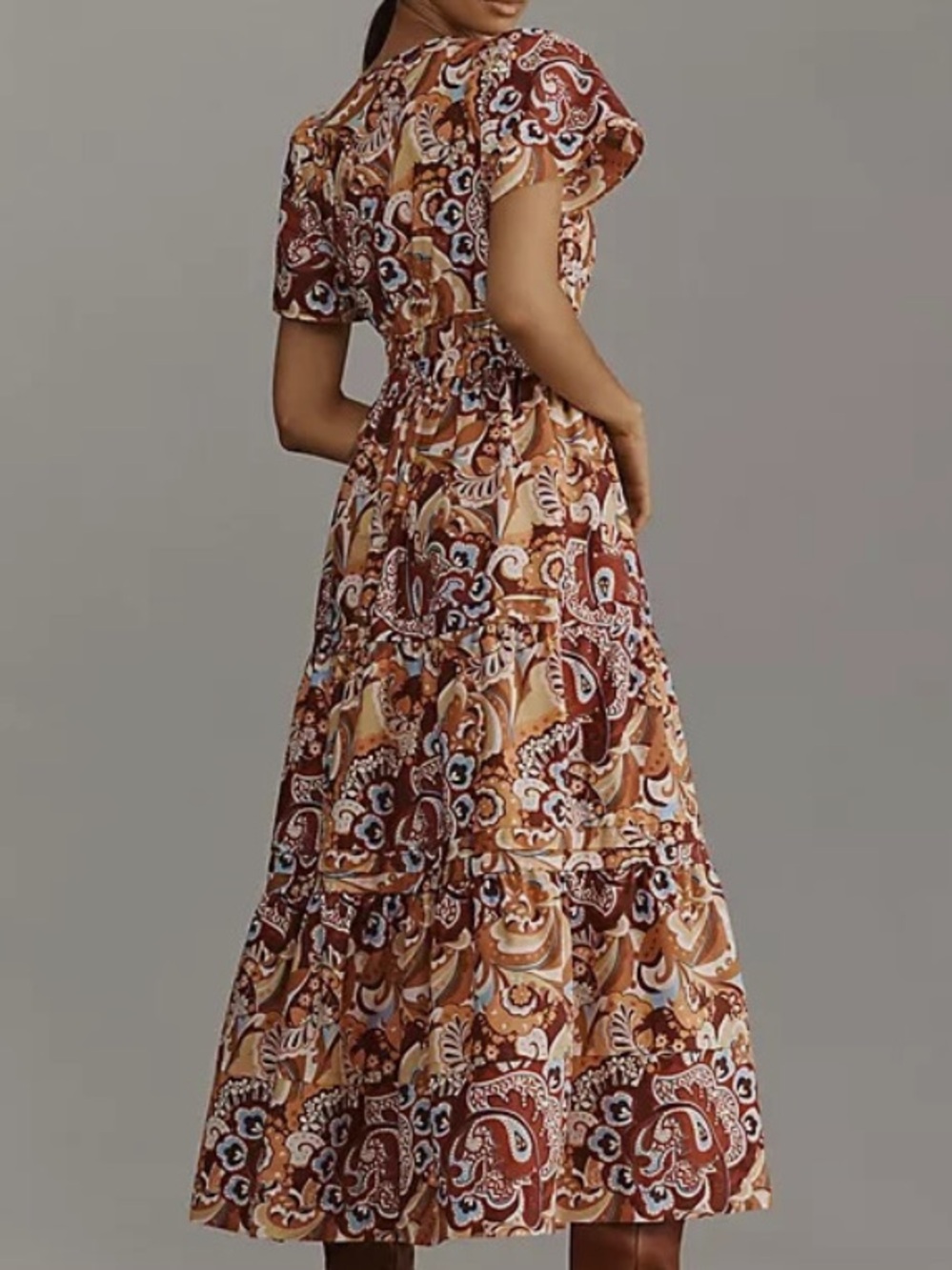 Anthropologie The Summerset Women's Orange Paisley Maxi Dress Size L - Picture 9 of 16